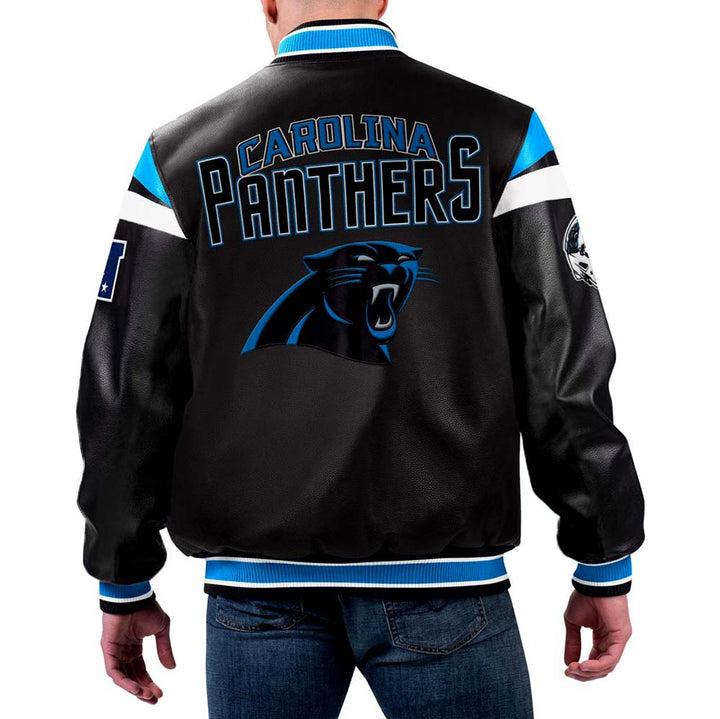 NFL Carolina Panthers black leather jacket in USA