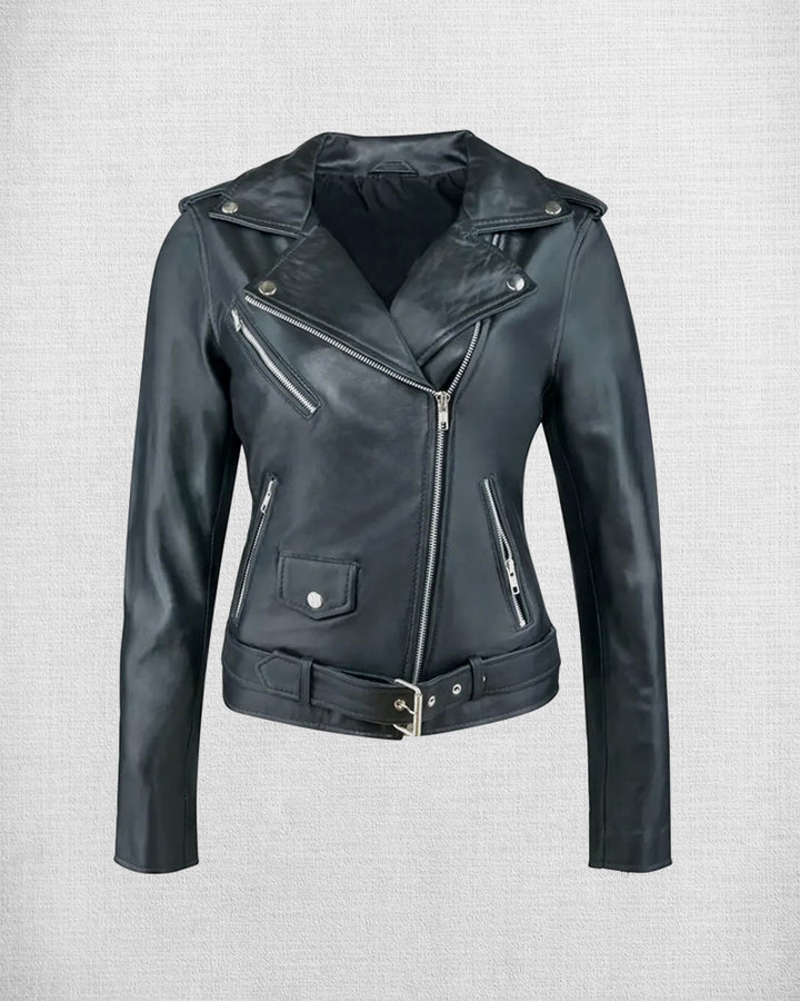 Women's Stylish Black Leather Biker Jacket
