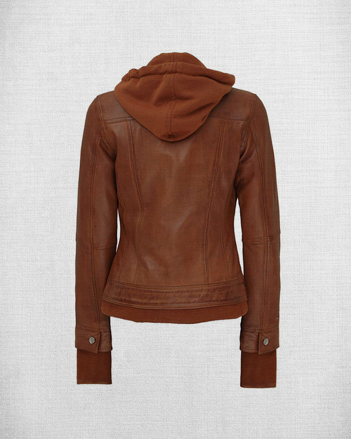 Stylish Brown Leather Bomber Jacket with Hood in UK