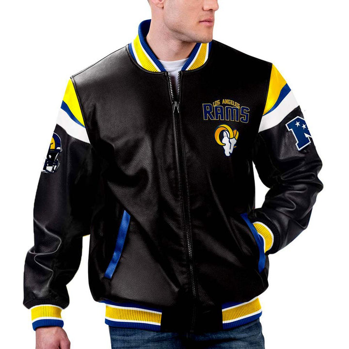 Multicolor leather jacket with NFL Los Angeles Rams design in France style