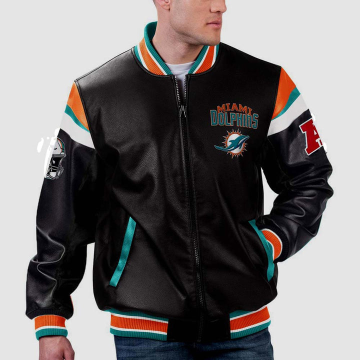 Miami Dolphins NFL satin jacket close-up in France style