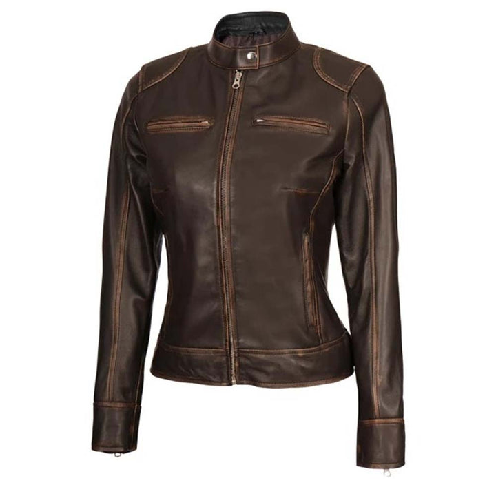 Fashionable rub off brown leather jacket in USA market