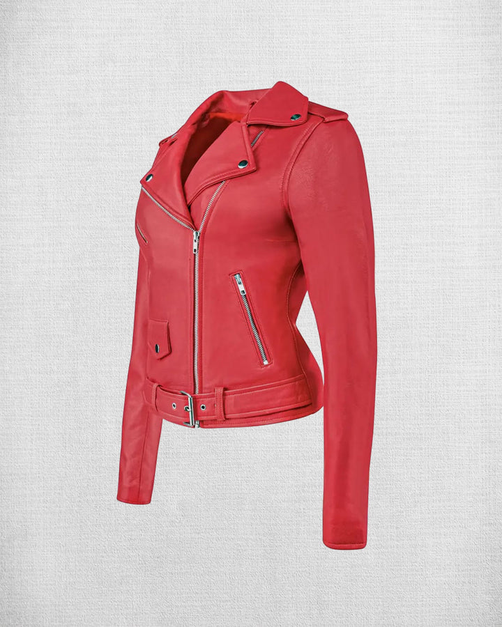 Stylish Red Leather Biker Jacket For Women branded stores