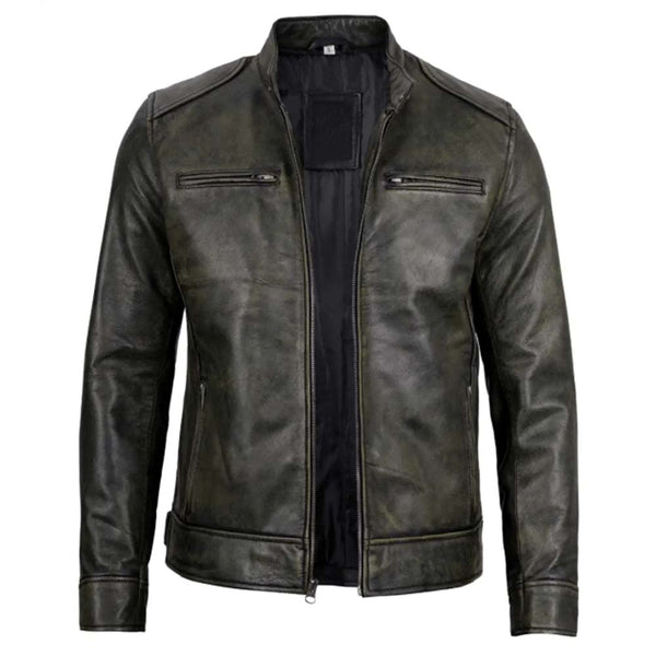 Mens Dodge Black Waxed Racer Leather Jacket