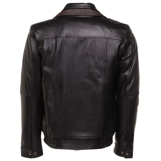 Men's Brown and Black Aviator Leather Jacket with Spread Collars in American style