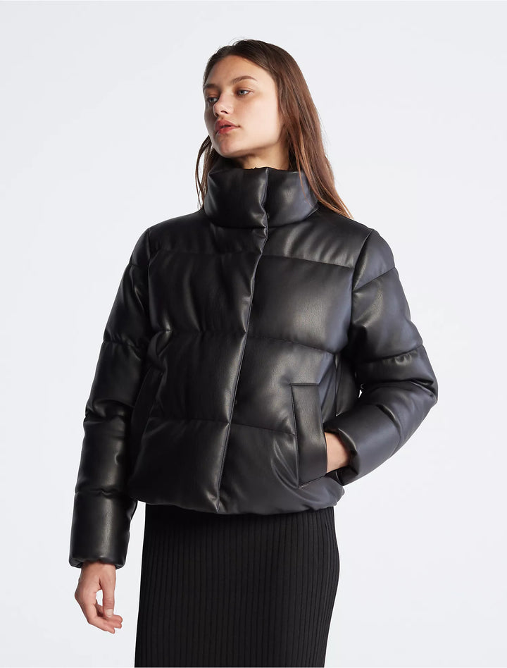 Stylish black puffer coat by TJS in American style