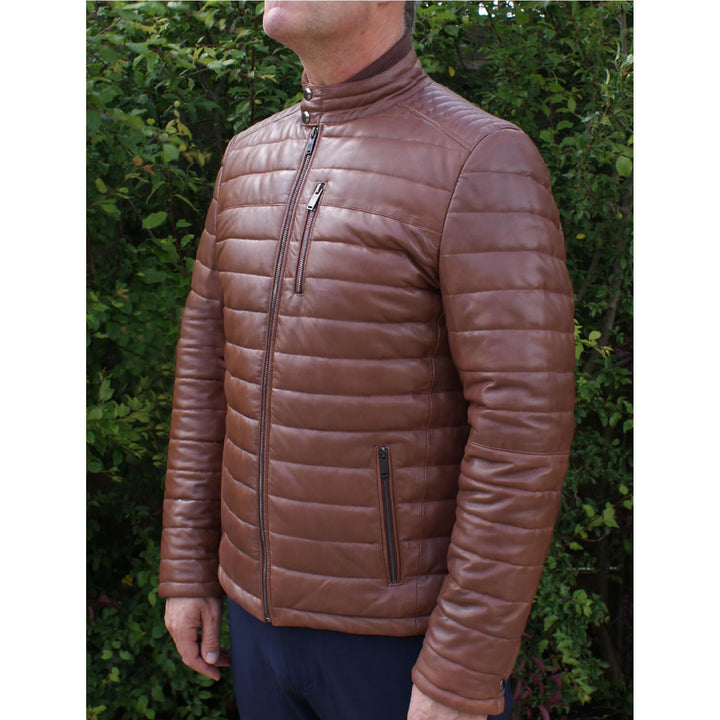 Minimalist puffa style leather jacket with ultra-light quilting