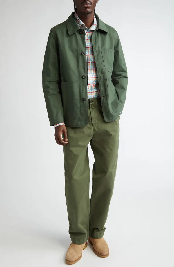 Cotton herringbone button-up jacket with textured finish in USA