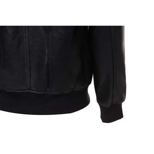 Fashion-Forward Black Leather Jacket with Ribbed Collar Detail in United state market