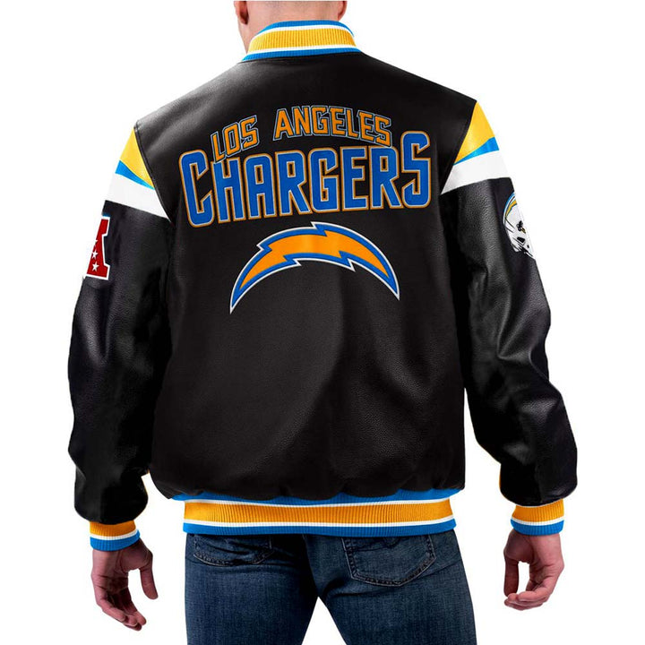 NFL Los Angeles Chargers multicolor leather jacket front view in USA