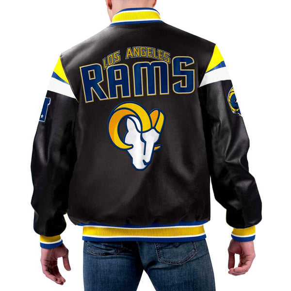 NFL Los Angeles Rams multicolor leather jacket front view in USA