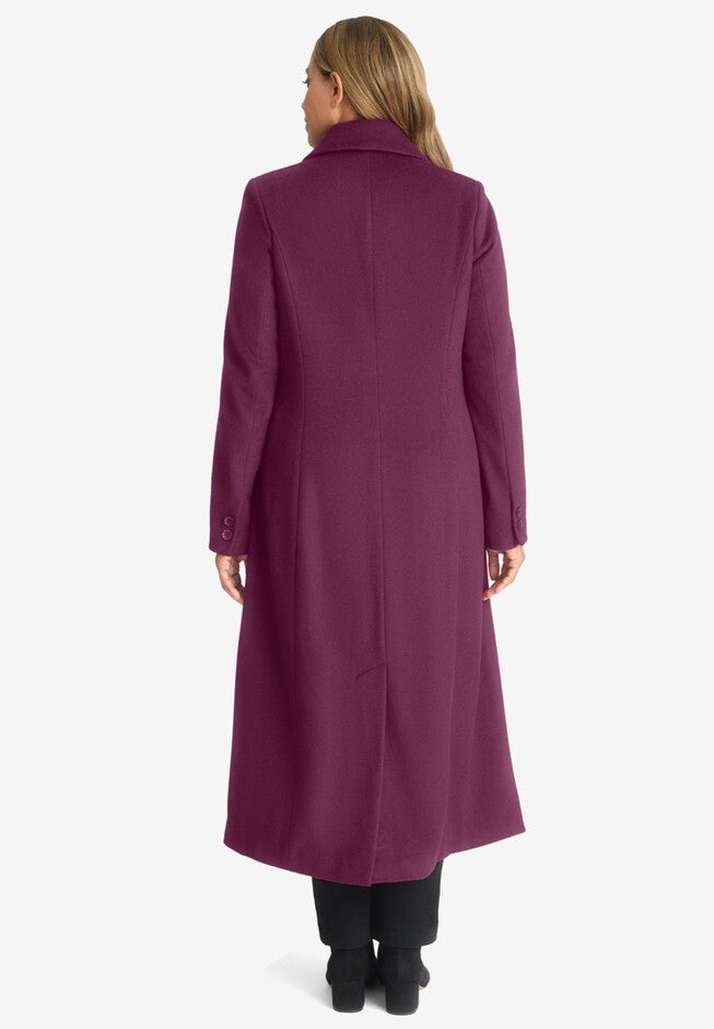 Elegant wool blend overcoat for women in full length style in USA