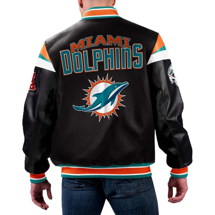 NFL Miami Dolphins satin jacket front view in USA