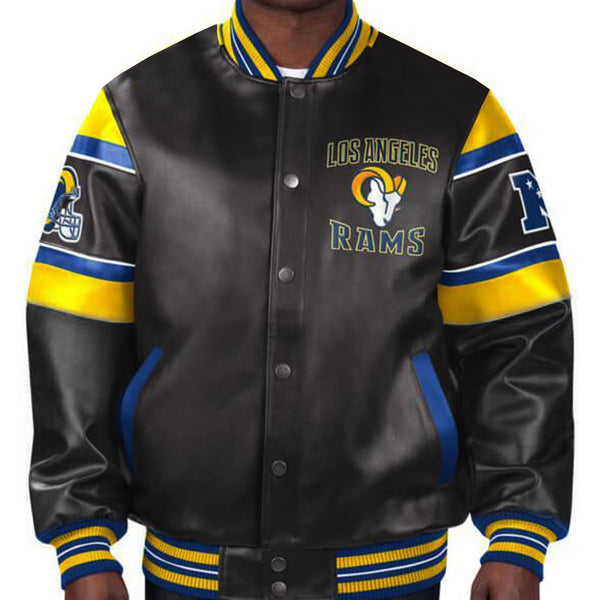 Los Angeles Rams multicolor leather jacket with team design in USA