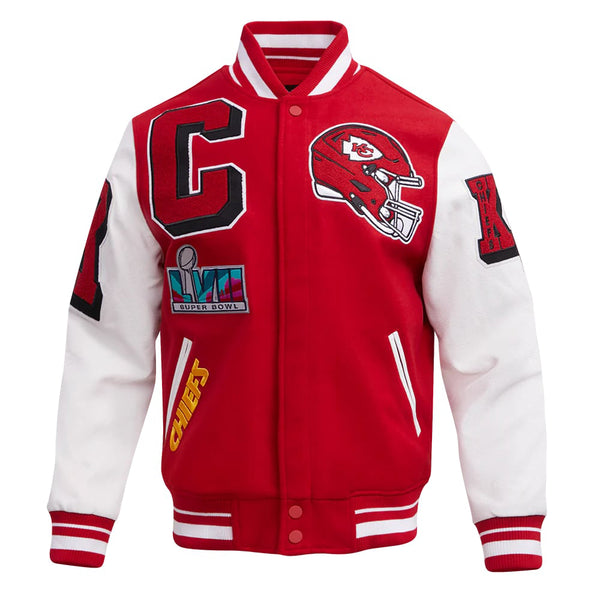 Kansas City Chiefs men's wool varsity jacket with mashup design