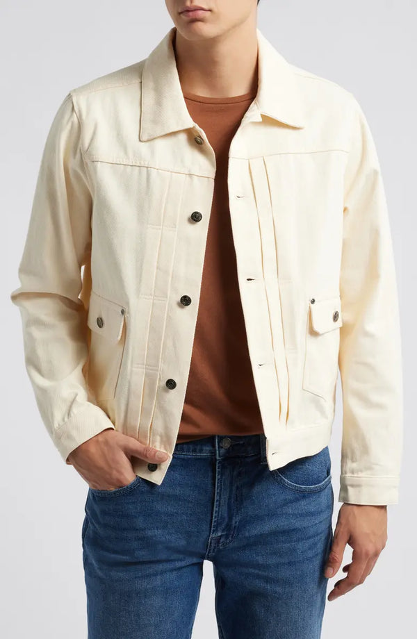 Classic cotton trucker jacket with button-front closure in USA