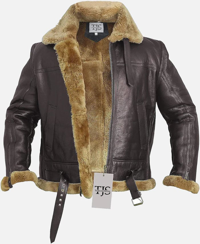 Men's Ginger Sheepskin Leather Bomber Jacket in France style