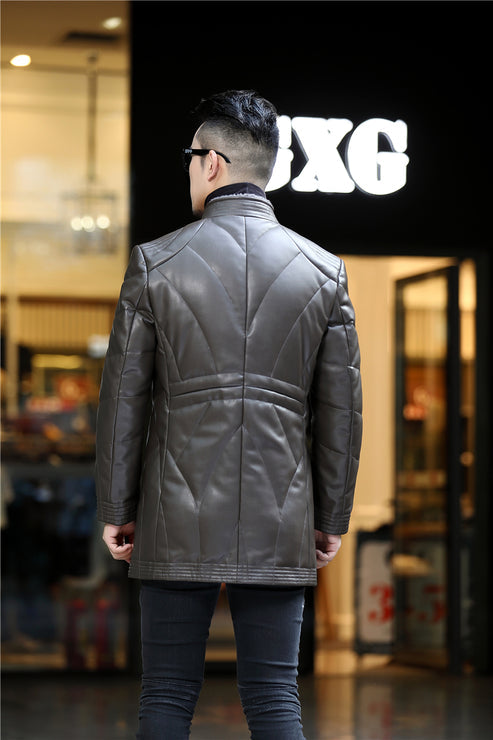 Durable Haining Men's Down Leather Jacket for men in USA