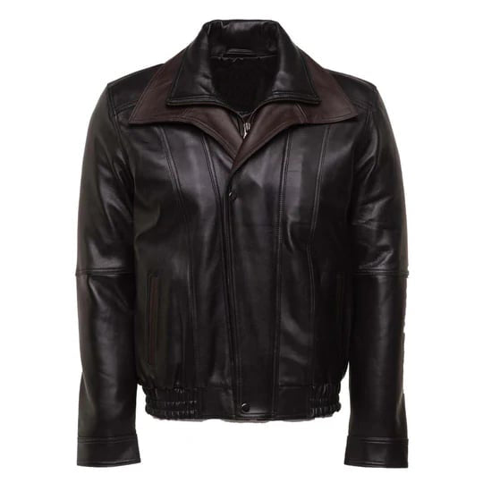 Brown and Black Aviator Leather Jacket with Spread Collars - Front View in USA