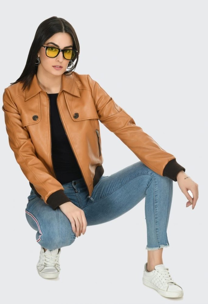 Women leather bomber jacket by TJS in USA