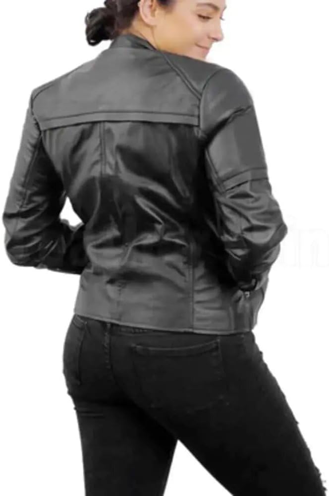 Chic Women’s Cropped Leather Jacket Featuring Gold Zippers - TJS in France style