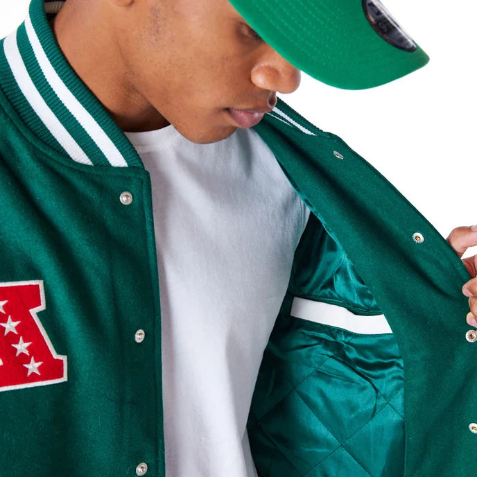 Comfortable Patch Green Varsity Jacket for Jets Fans in USA