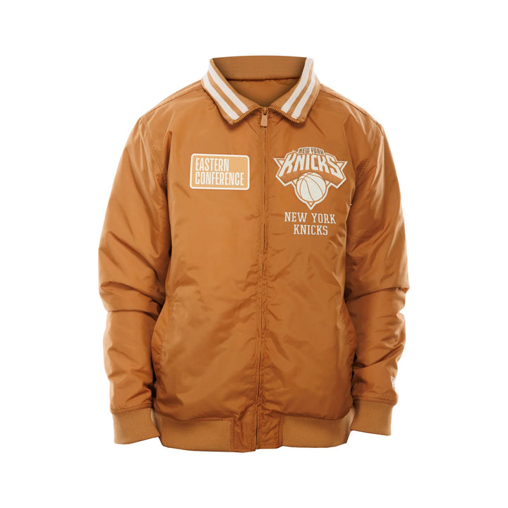 Front View NBA New York Knicks Logo Select Light Bronze Full Zip Jacket