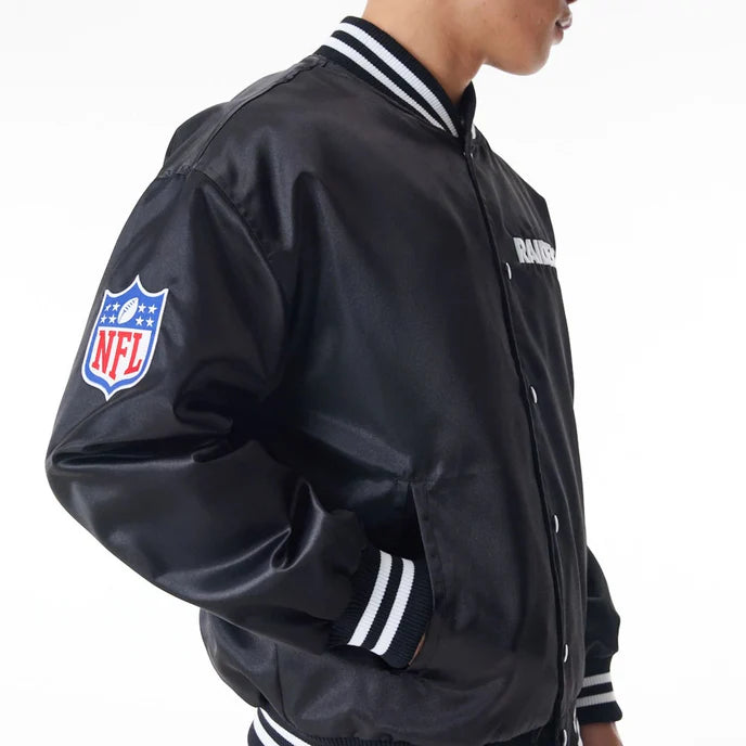 Men's Las Vegas Raiders Black Satin Bomber Jacket in American style