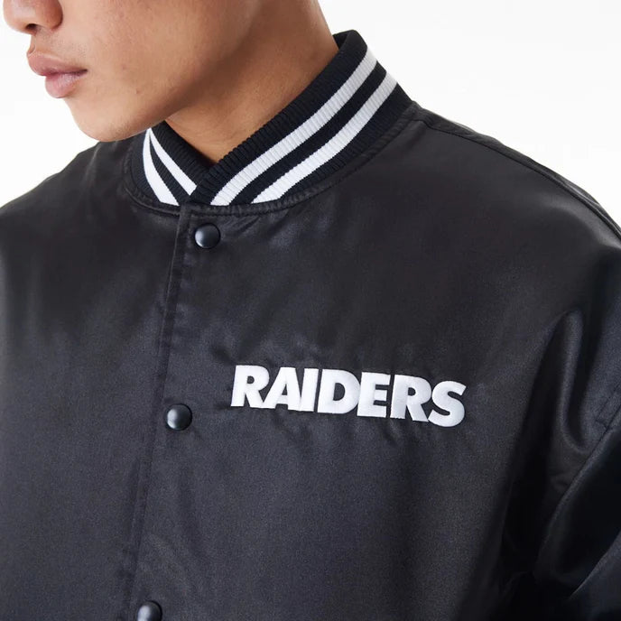 Trendy Black Satin Bomber Jacket for Raiders Supporters in USA