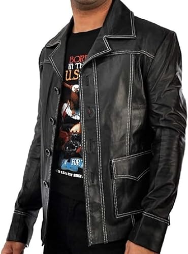 Stylish men's leather biker coat with notch collar in USA