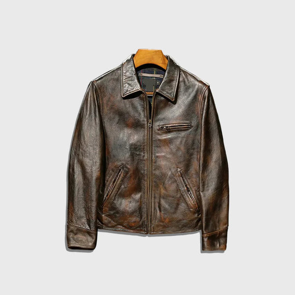 Applizierte gestickte Ziegenleder-Moto-Jacke mit Gemüse | Herren Lederjacke von The Jacket Seller