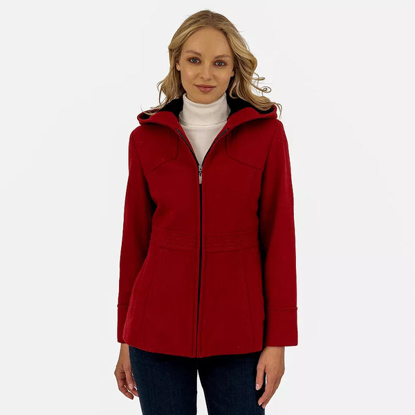 Women's Red Wool Blend Hooded Zip-Up Jacket in USA