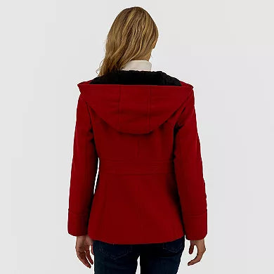 Stylish Red Wool Blend Jacket with Hood in France style