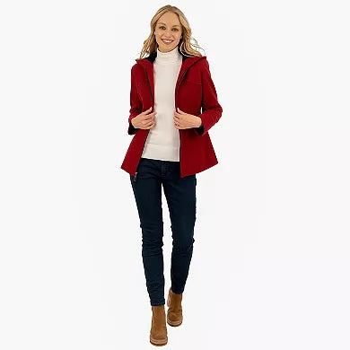 Warm Women's Red Hooded Wool Blend Jacket in USA