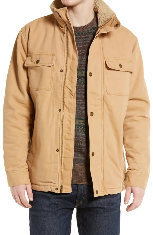 Durable cotton canvas chore coat with button closure in USA
