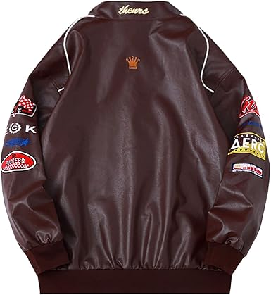 Streetwear racing jacket in black faux leather in USA