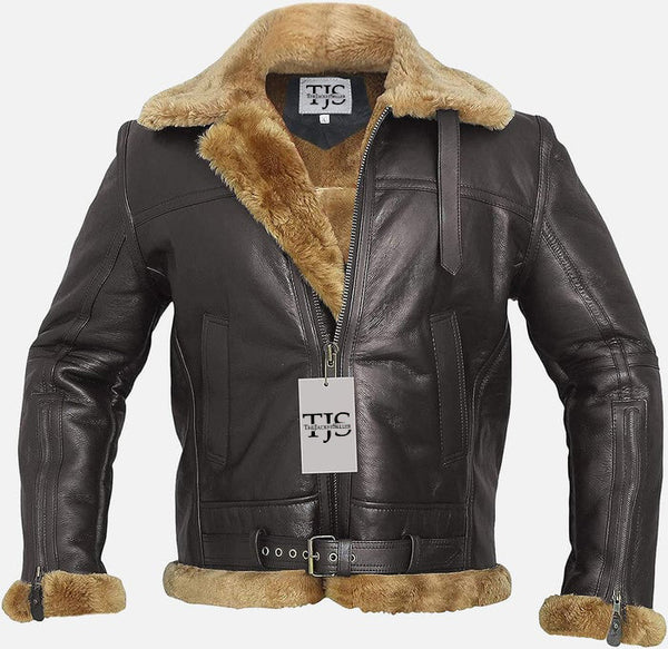 Bomber Ginger Men's Sheepskin Leather Jacket - Front View in USA