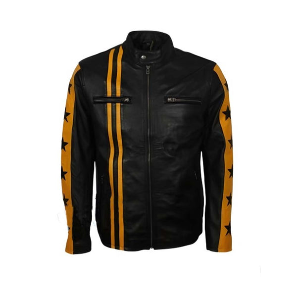 MEN'S YELLOW & BLACK CAFE RACER LEATHER JACKET