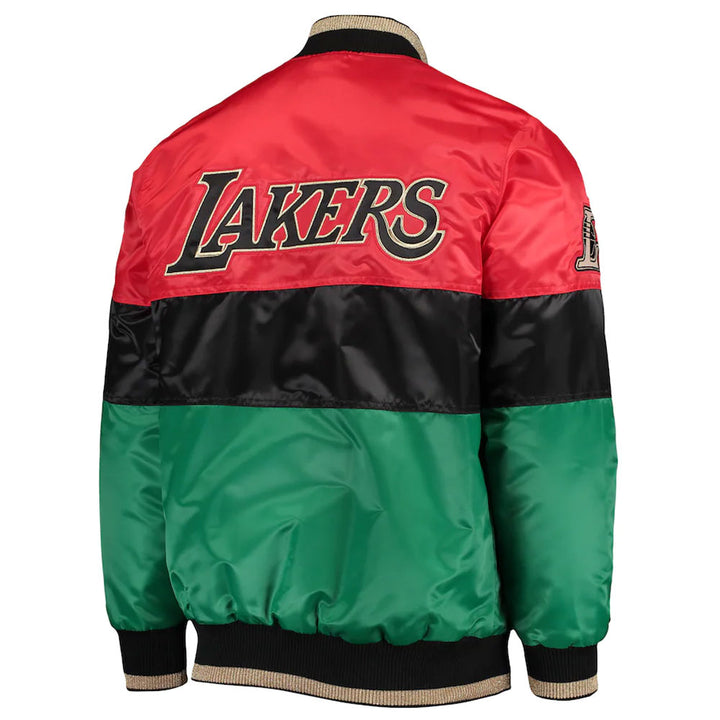 75th Anniversary LA Lakers Satin Color Block Jacket back view 