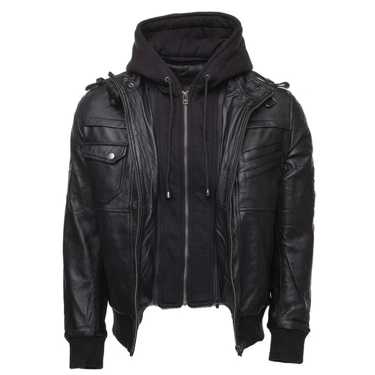 Men's bomber jacket with hood and zipper closure