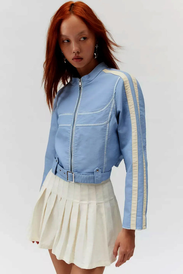 UO Jordan Faux Leather Fitted Racer Moto Jacket by TJS