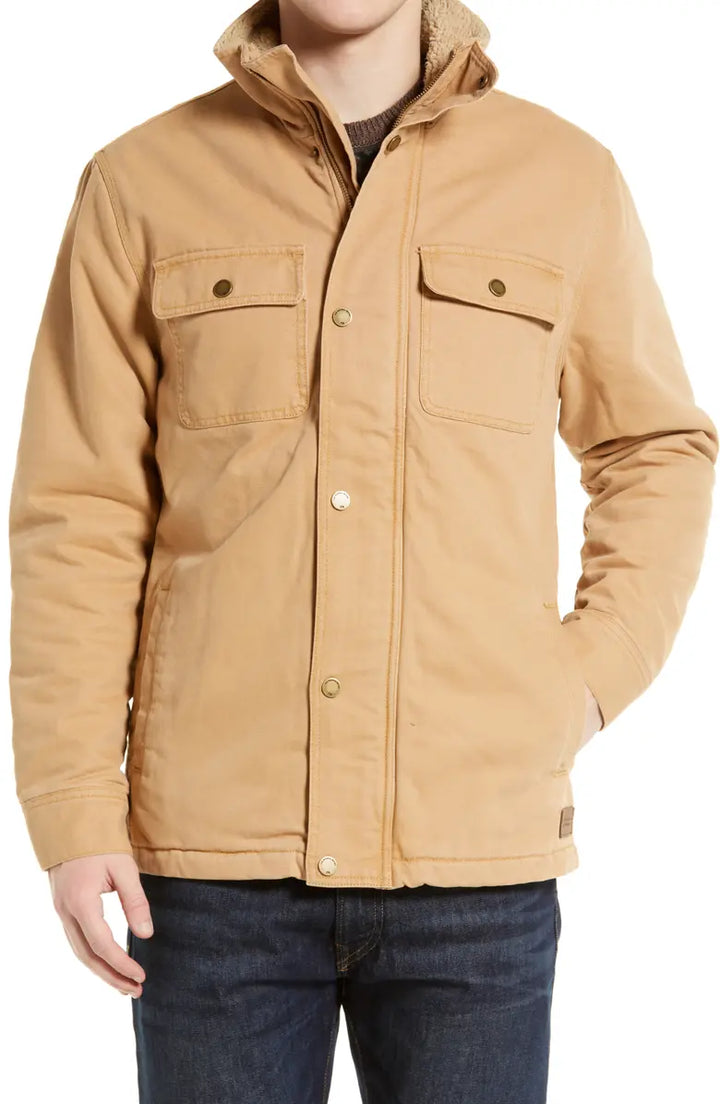 Workwear-inspired chore coat made from cotton canvas in USA
