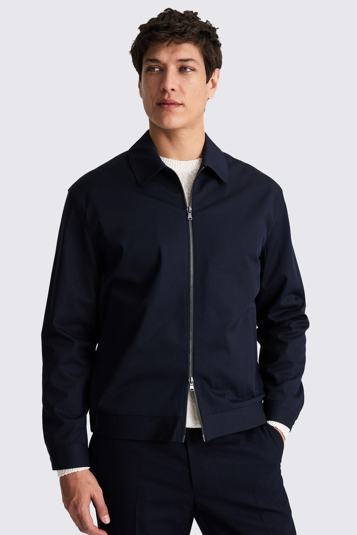 Stylish navy Harrington jacket with zip-up closure in USA