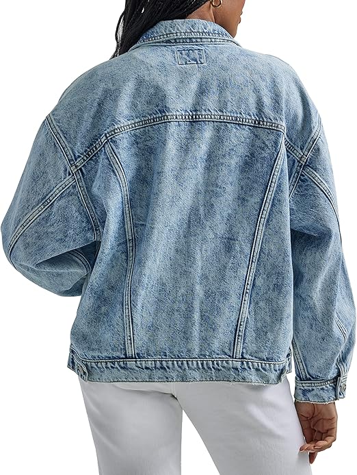 Light wash relaxed fit denim jacket for women in USA