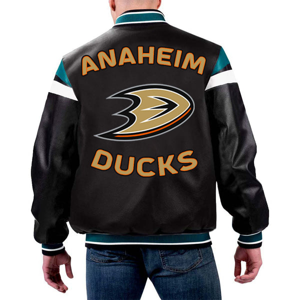 NHL Jacket in Black Leather Featuring Anaheim Ducks by TJS