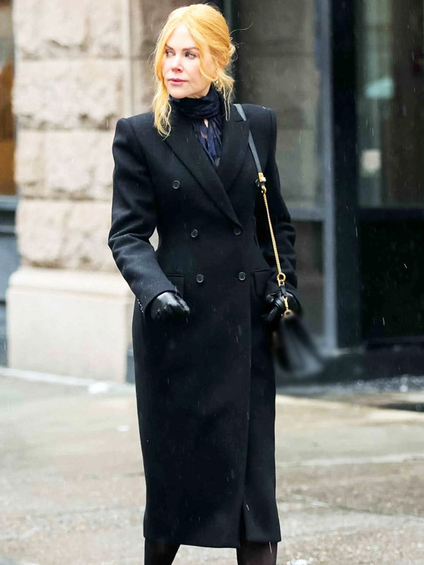 Nicole Kidman wearing black coat in "Babygirl" 2024 in USA