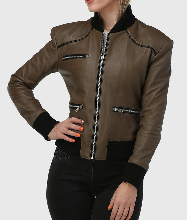 Olive Bomber Leather Jacket in usa