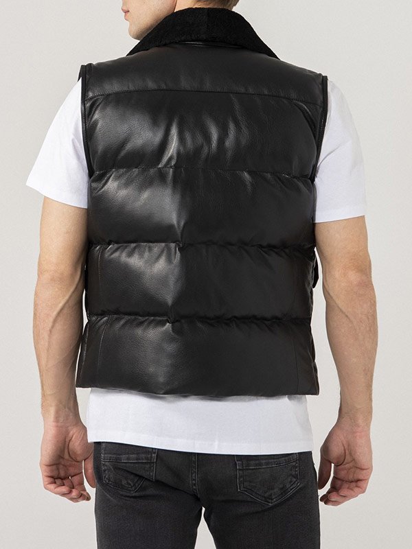 Stylish black leather quilted vest for men in France market
