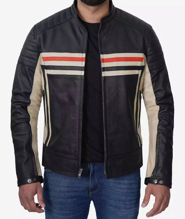 Black and White cafe racer Jacket