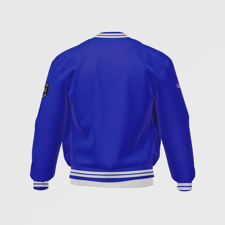 Blue Satin Bomber Jacket for Men by TJS in American style